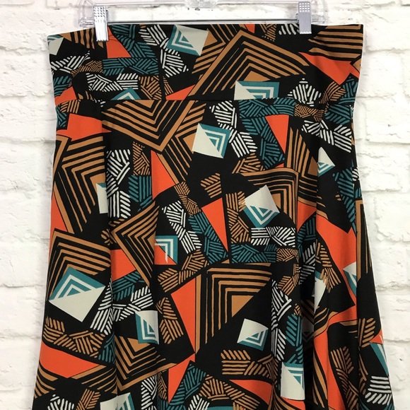 NWOT Lularoe 2XL Azure Geometric Fall Midi Skirt - Picture 3 of 5